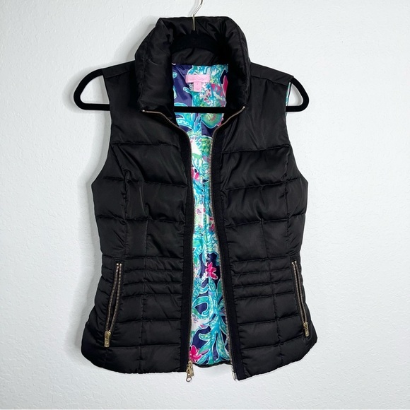 Lilly Pulitzer Vest Women Small Black Down Feather Quilted Puffer Full Zipper - Picture 1 of 7